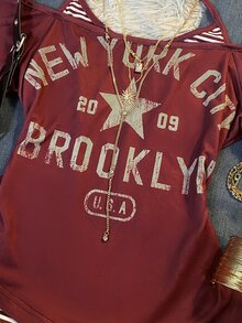 SuriyaCove 女款 Y2K 2000年代酒紅與白色條紋拼色 2合1 收腰長袖 T-shirt 校園秋季款 - 彩色 - 查看 7