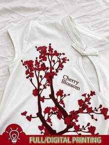 SuriyaCove Women's Casual Y2k 90s Inspired Floral Print Hollow Out T-Shirt, Summer Going Out White And Burgundy - Multicolor - View 7