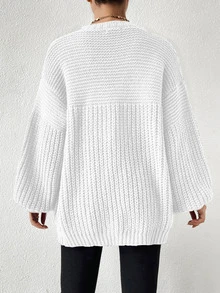 EMERY ROSE Cárdigan de manga larga de unicolor y diseño simple, uso casual diario, tops de manga larga - Blanco - Ver 2