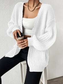 EMERY ROSE Cárdigan de manga larga de unicolor y diseño simple, uso casual diario, tops de manga larga - Blanco - Ver 3