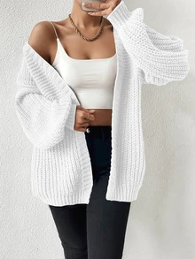 EMERY ROSE Cárdigan de manga larga de unicolor y diseño simple, uso casual diario, tops de manga larga - Blanco - Ver 6