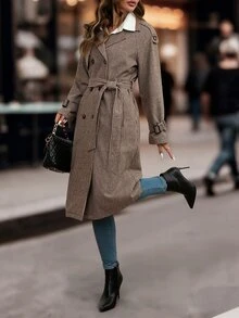 SHEIN Clasi 女款雙排扣長袖保暖內裡風衣 - 摩卡棕 - 查看 5