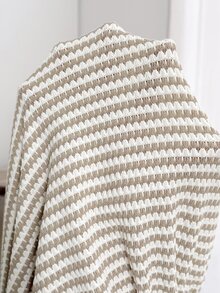 Slowluna Gaun Kasual Harian Menyusui Wanita Motif Garis-Garis Blok Warna Berlipit untuk Musim Gugur - Khaki - View 8
