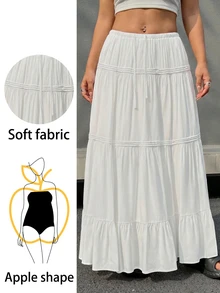 SHEIN Tall CURVE Rok Polos Sederhana untuk Wanita Ukuran Plus, Cocok untuk Sehari-hari di Musim Gugur - Putih - View 3