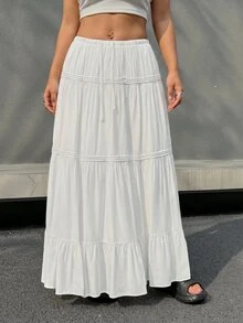 SHEIN Tall CURVE Rok Polos Sederhana untuk Wanita Ukuran Plus, Cocok untuk Sehari-hari di Musim Gugur - Putih - View 5
