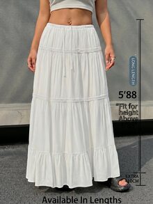 SHEIN Tall CURVE Rok Polos Sederhana untuk Wanita Ukuran Plus, Cocok untuk Sehari-hari di Musim Gugur - Putih - View 1