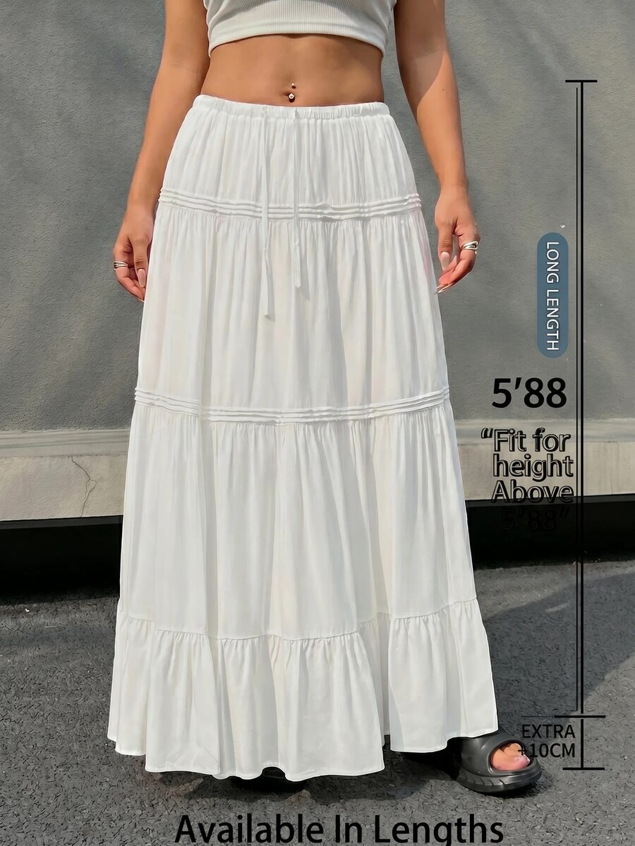 SHEIN Tall CURVE Rok Polos Sederhana untuk Wanita Ukuran Plus, Cocok untuk Sehari-hari di Musim Gugur - Putih - View 1