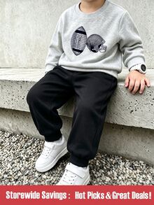 SHEIN 2件組小男孩休閒運動跑步街頭學院風，適合秋冬返校生日花童白色 - 彩色 - 查看 1