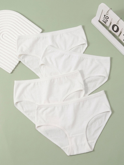 4 Potong Celana Dalam Rajut Lembut dan Ringan untuk Remaja Perempuan, Warna Putih Manis, Cocok untuk Musim Gugur dan Musim Dingin