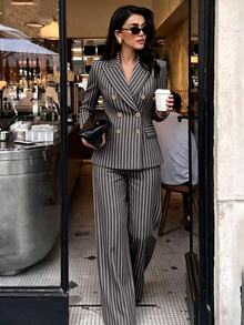 Louniche Light Grey Suit 2 Pieces Set, Professional Commuter Style With Vintage Fashion. Suitable For Office, Business And Casual Wear For Women, Summer Autumn - Dark Grey - View 4