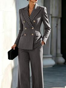 Louniche Light Grey Suit 2 Pieces Set, Professional Commuter Style With Vintage Fashion. Suitable For Office, Business And Casual Wear For Women, Summer Autumn - Dark Grey - View 3