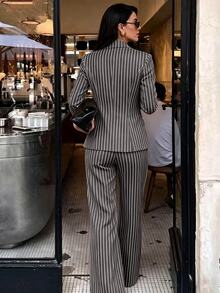 Louniche Light Grey Suit 2 Pieces Set, Professional Commuter Style With Vintage Fashion. Suitable For Office, Business And Casual Wear For Women, Summer Autumn - Dark Grey - View 2