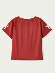 Casuvi Kids 女童休闲简约百搭大号数字07印花圆领短袖露脐T恤，宽松舒适，适合春、夏、秋季日常穿着，生日派对、学校活动、家庭聚会、正式场合。 - 紅色 - 查看 4