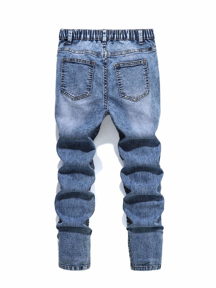 SHEIN Cool Tween Boy Fashion Distressed Denim Jeans, All-Match Commute Streetwear Versatile Vintage Blue Denim Pants Autumn Winter - Medium Wash - View 2
