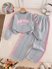 Elladie kids 2件組女童春秋新款灰色甜美學院風法式運動套裝，長袖，抓絨，冬季 - 灰色 - 查看 5