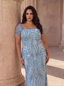 Coutiva Women Plus Formal & Evening Dresses - Baby Blue - View 3