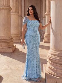 Coutiva Women Plus Formal & Evening Dresses - Baby Blue - View 6
