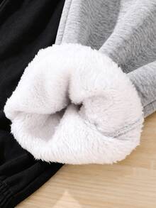 SHEIN Kids Tween Boy Letter Patchwork Thermal Lined Casual Sweatpants Pcs Autumn - Multicolor - View 3