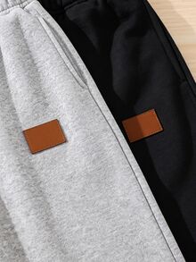 SHEIN Kids Tween Boy Letter Patchwork Thermal Lined Casual Sweatpants Pcs Autumn - Multicolor - View 6
