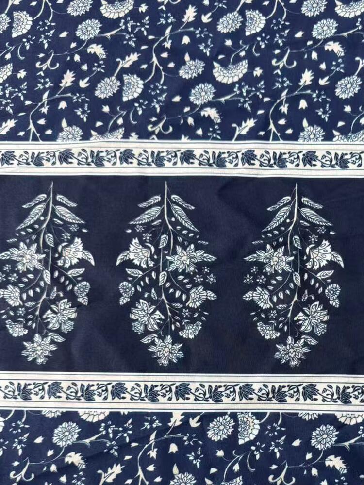 Linhara Plus Size Women's Water-Soluble Lace Trim Romantic Fashion Suitable For Spring/Summer Vacation Casual Versatile 2-Piece Set - Navy Blue - View 7