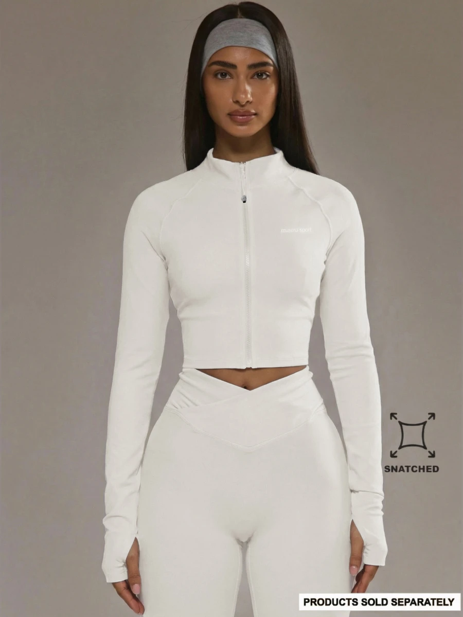 Musera Sport Cropped Zip Through BBL Jacket Only Padel Winter Activewear Sport Gym Workout - White - View 1