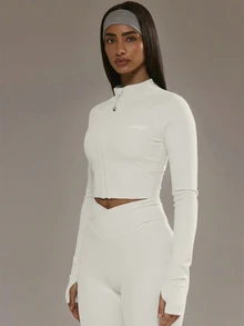 Musera Sport Cropped Zip Through BBL Jacket Only Padel Winter Activewear Sport Gym Workout - White - View 3