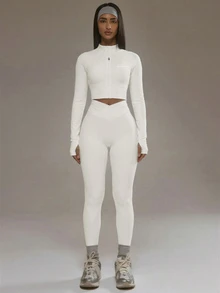Musera Sport Cropped Zip Through BBL Jacket Only Padel Winter Activewear Sport Gym Workout - White - View 5