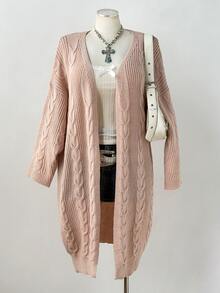 Sunspun Autumn/Winter Loose Casual Vintage Cable Knit Ribbed Long Cardigan Sweater - Apricot - View 1