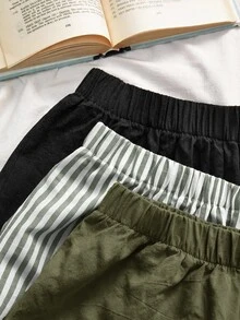SHEIN VCAY 女款夏季休閒百搭沙灘短褲 黑色、綠色與白色鼠尾草綠 - 軍綠色 - 查看 4