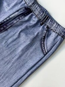 SHEIN 夏秋季少女休闲时尚创意个性清新简约白色蝴蝶结仿牛仔风格字母印花宽松T恤和喇叭裤套装，舒适日常穿着，夏秋季休闲时尚 - 彩色 - 查看 5