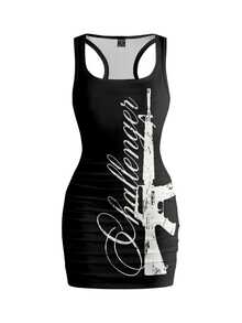 ROMWE Grunge Punk Women's Letter Print Casual Daily Summer Mini Dress - Black - View 1