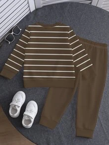 Baby Boy Crew Neck Long Sleeve Sweatshirt And Sweatpants Casual Set - Multicolor - View 2