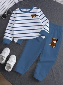 Baby Boy Crew Neck Long Sleeve Sweatshirt And Sweatpants Casual Set - Multicolor - View 4
