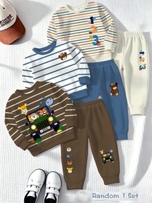 Baby Boy Crew Neck Long Sleeve Sweatshirt And Sweatpants Casual Set - Multicolor - View 1
