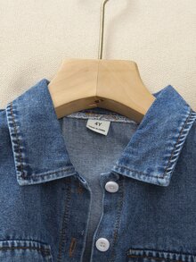 Elladie kids 2件組少女藍色水洗扭花牛仔襯衫短版外套 + 黑色針織背心洋裝，休閒酷感時尚百搭套裝，適合春夏秋冬戶外聚會 - 黑與白 - 查看 8