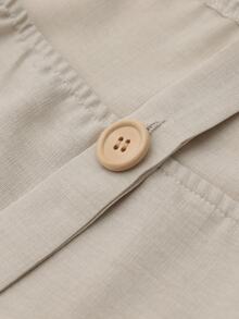 SHEIN Women's High Waist Wide Leg Jumpsuit, Textured Linen-Like Fabric, Button Decor Straps, Loose Flare Leg Style, Light Apricot Casual Draped Long Pants, Summer Commute Vacation Daily Versatile Floor-Length Overalls - Apricot - View 3