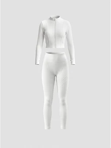 Sweetra Women's Solid Color Zip-Up Long Sleeve Top And Leggings Casual Daily Sports Set - White - View 1