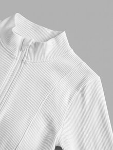 Sweetra Women's Solid Color Zip-Up Long Sleeve Top And Leggings Casual Daily Sports Set - White - View 6