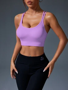 Slayform Slayform Seamless Crossover Strap Sports Camisole For Women For Chinese New Year Workout Weight Loss - Mauve Purple - View 3