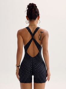 Slayform Slayform Seamless Knit Black And White Polka Dot Polka Dot Sports Athleisure Athletic Sexy Sporty Jumpsuit Gym Summer - Black and White - View 3