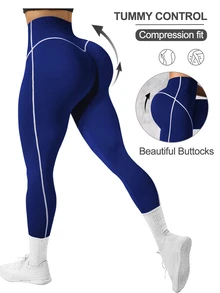 Slayform Slayform 1pc Black & White Contrast Stripe Pattern Cropped Leggings For Workout Yoga Women Pants - Blue and White - View 3