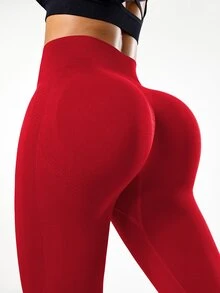 Slayform Slayform Solid Color High Waist Seamless Flare Leggings Gym Sport Dark Red Summer Soft Cute - Red - View 2
