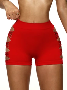 Slayform Slayform 1pc Women Ripped Backline V-Neck Ultra Short Running Shorts For Workout Workout Short Y2k Glowmode - Red - View 2