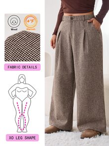 Solflare Plus Size Women's Houndstooth Pleated Wide Leg Loose Suit Pants - Multicolor - View 1