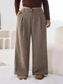 Solflare Plus Size Women's Houndstooth Pleated Wide Leg Loose Suit Pants - Multicolor - View 3