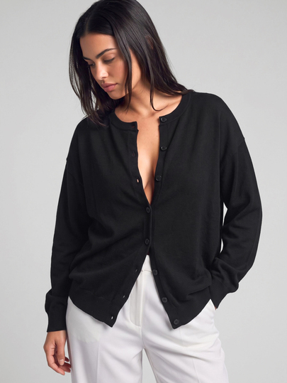 YARNWELL Große Größen einfarbiger minimalistischer vielseitiger einreihiger Langarm Strick-Cardigan Herbst