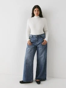 YARNWELL 大尺碼女款純色小高領長袖保暖內搭毛衣 秋季 - 白色 - 查看 6