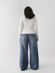 YARNWELL 大尺碼女款純色小高領長袖保暖內搭毛衣 秋季 - 白色 - 查看 3