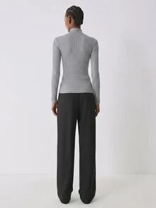 YARNWELL Women's Solid Color Stand Collar Knit Top - Grey - View 5