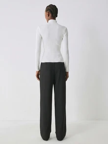 YARNWELL Women's Solid Color Stand Collar Slim Fit Versatile Daily Wear Long Sleeve Knit Top - White - View 6